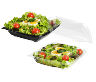 Plat à salade en PET rectangulaire avec couvercle