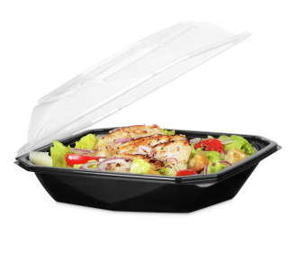 Plat à salade en PET Octaview avec couvercle