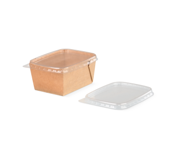 Couvercle en PP pour barquette traiteur en carton brun rectangulaire