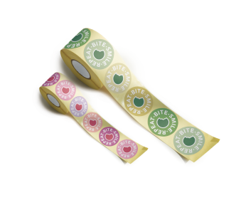 Etiquette adhésive ronde « bite.smile.repeat. »