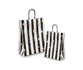 Sac en papier noir et blanc à cœurs