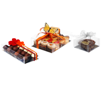 Emballage transparent rectangulaire à ornement doré