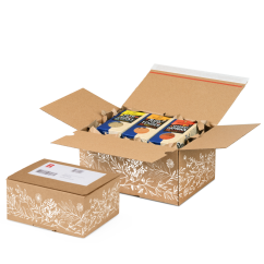 Carton e-commerce COMFORT-BOX avec des motifs naturels