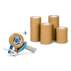 Set de ruban adhésif papier renforcé par des fils 18 rouleaux + dévidoir manuel