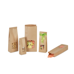 Sachet à fond plat en papier kraft à fenêtre