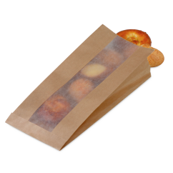 Sachet à soufflet avec bande de visibilité en papier cristal brun