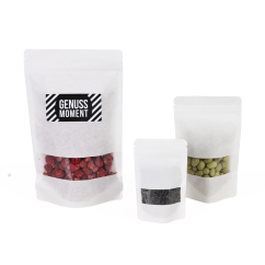 Sachet autoporteur blanc avec fenêtre transparente