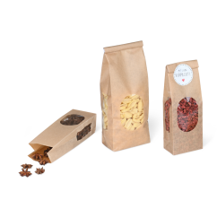 Sachet à fond plat avec 3 fenêtres transparentes