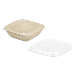 Couvercle en rPET pour bol en bagasse rectangulaire