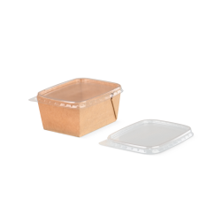 Couvercle en PP pour barquette traiteur en carton brun rectangulaire