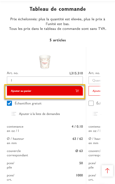 Ajouter des échantillons au panier
