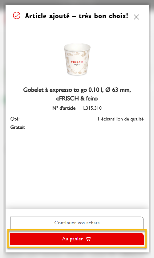 Passer à la caisse et commander des échantillons gratuits