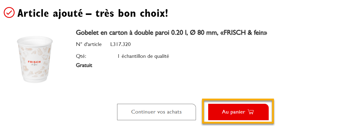 Passer à la caisse et commander des échantillons gratuits