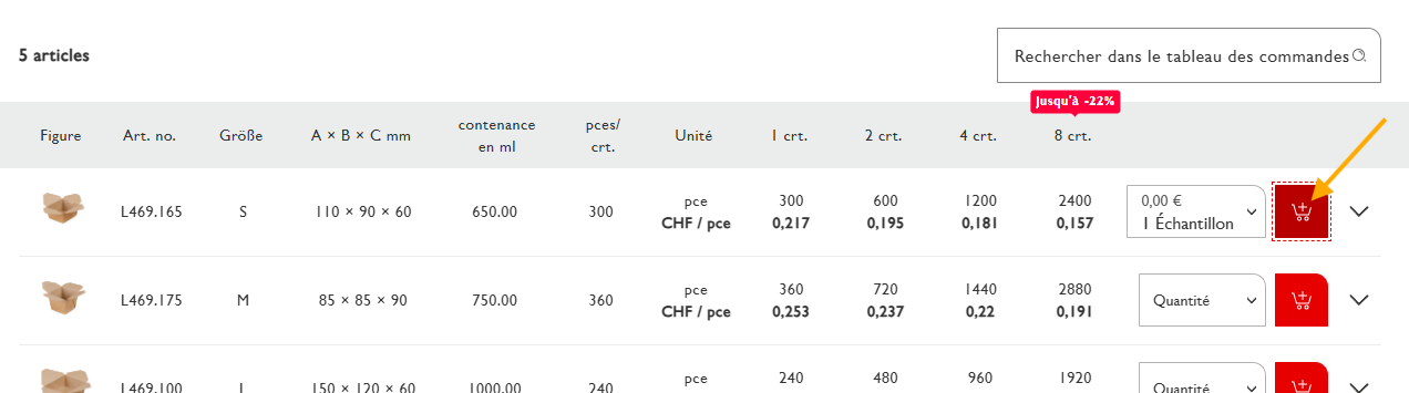 Ajouter des échantillons au panier