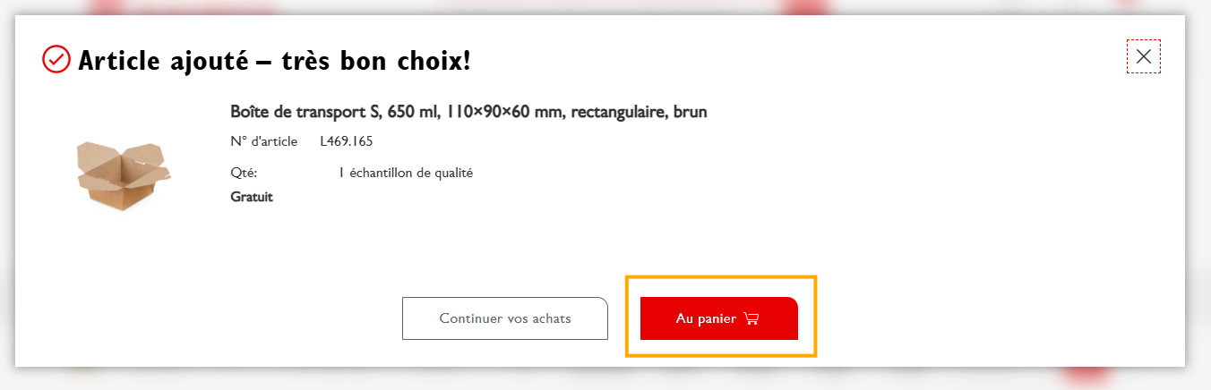 Passer à la caisse et commander des échantillons gratuits