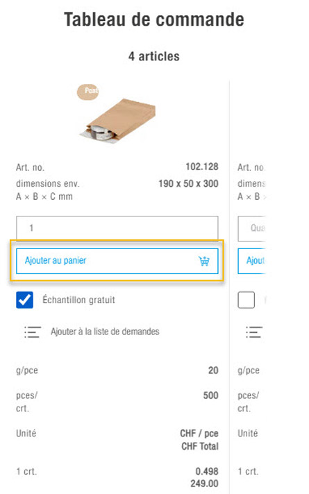 Ajouter des échantillons au panier