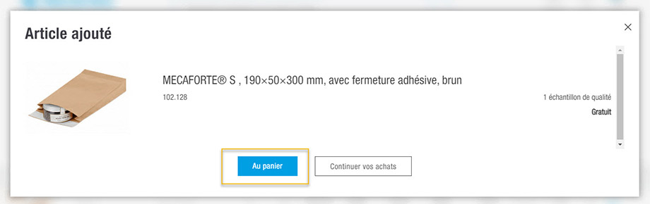 Passer à la caisse et commander des échantillons gratuits