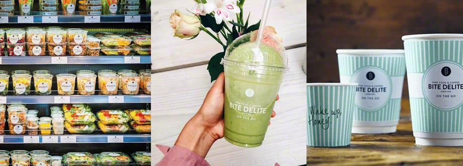 Individuell bedruckte Verpackungen des Restaurants BiteDelite