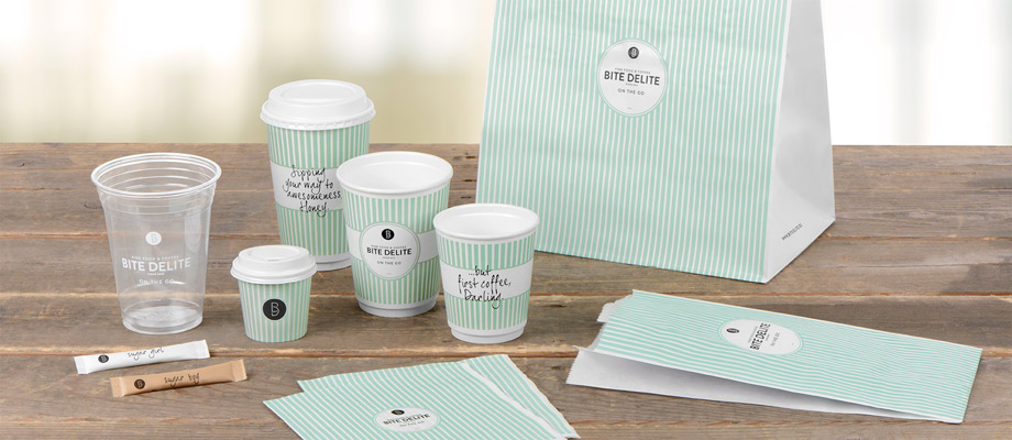Individuell bedruckte Verpackungen des Restaurants BiteDelite