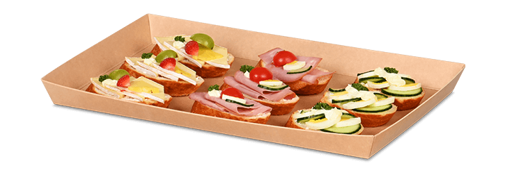 Servierplatte aus Karton mit Häppchen