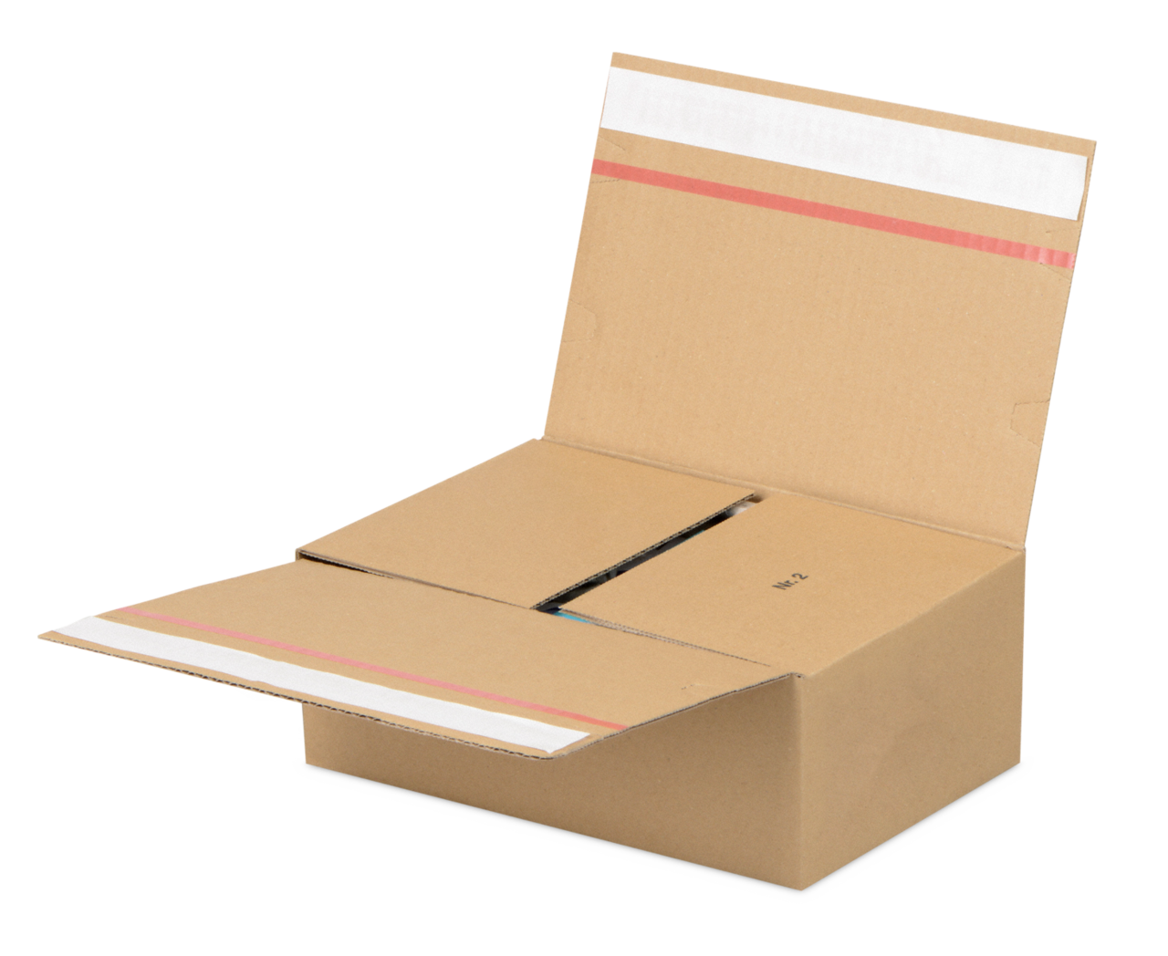 Zwei Selbstklebestreifen für schnelles und sicheres Verschliessen ohne Klebeband. Ideal, wenn auch Retouren wieder gut ankommen sollen