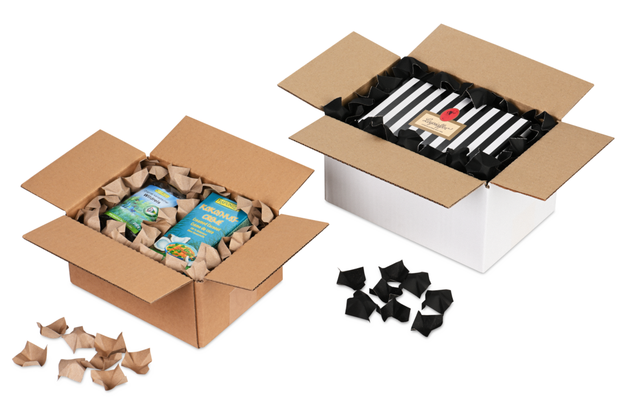 Papier-Verpackungschips im Spenderkarton