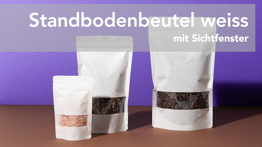 Standbodenbeutel weiss mit Sichtfenster