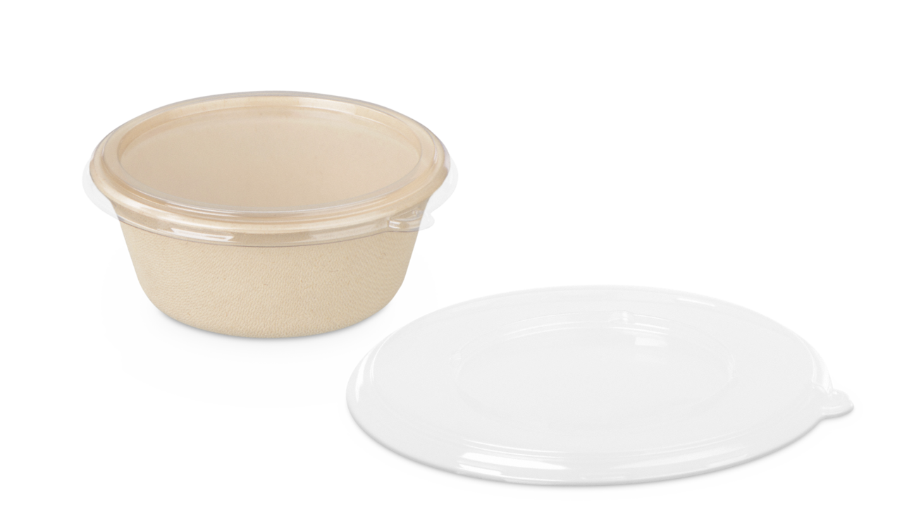 rPET-Deckel zu Schale aus Bagasse rund 