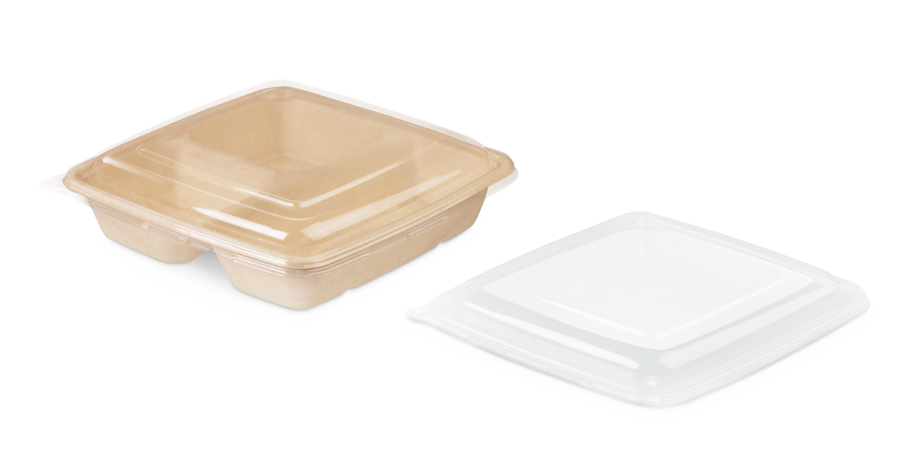 rPET-Deckel zu Menüschale aus Bagasse