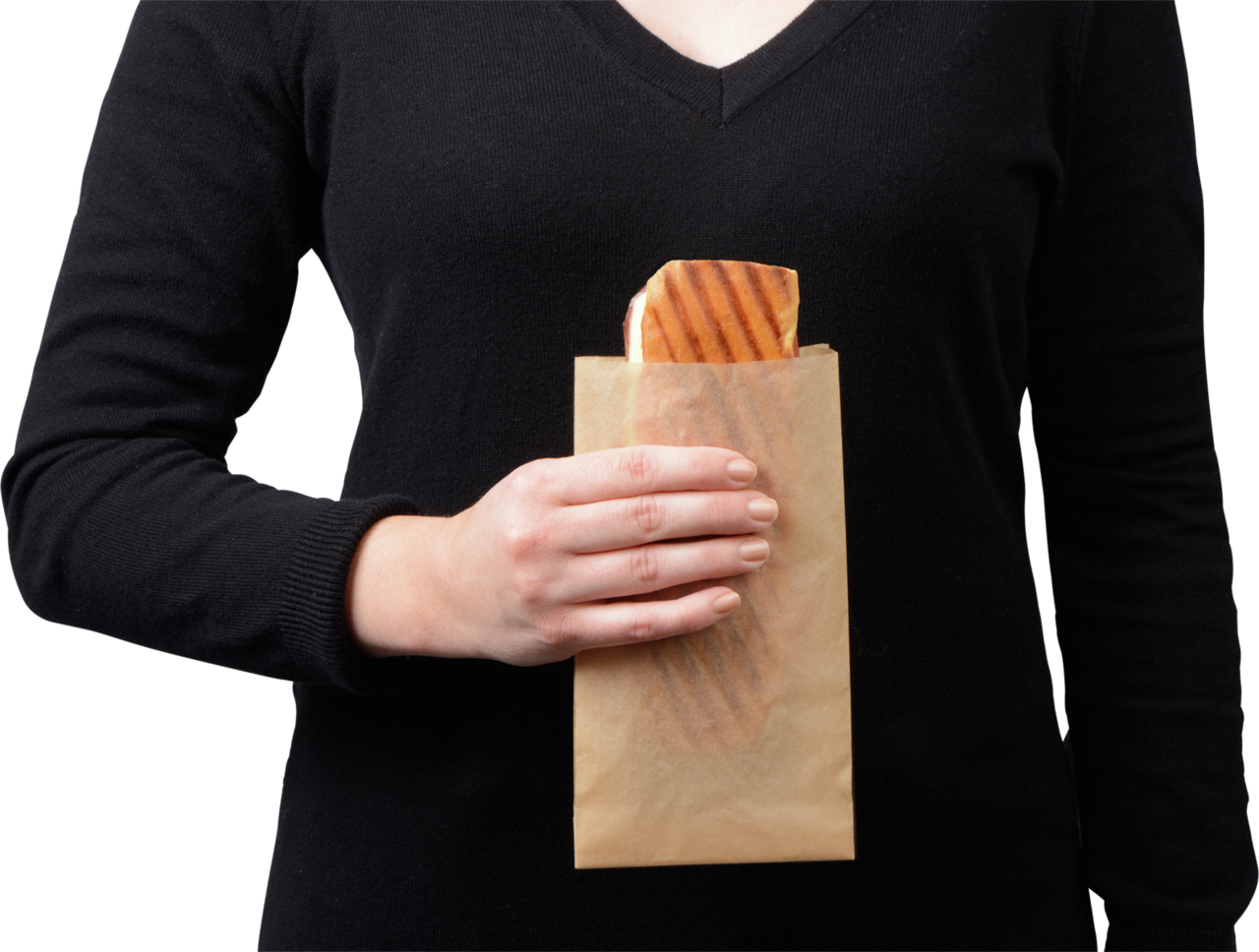 … und im gleichen Beutel an den Kunden übergeben, der den Inhalt direkt daraus geniessen kann.
