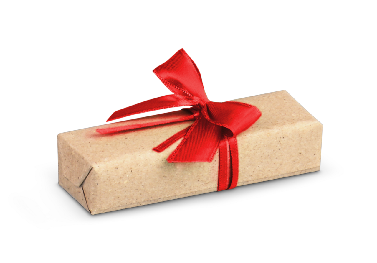 kann auch als Schleife um kleine Geschenkpäckchen gebunden werden