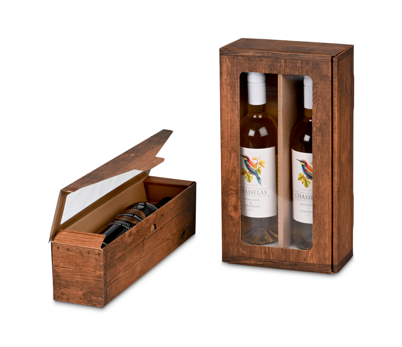 Flaschen-Geschenkkarton mit Sichtfenster Vintage