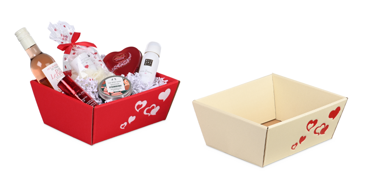Geschenkkorb mit Herzen