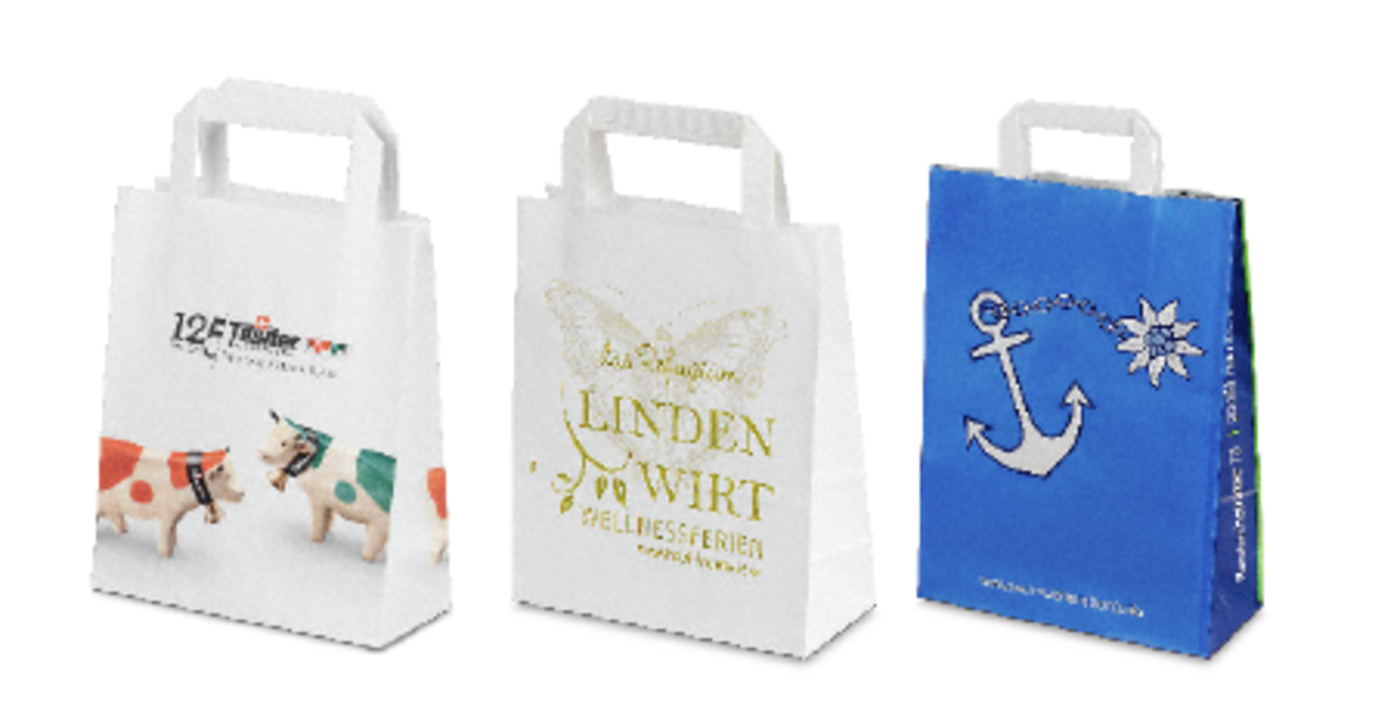 SERVICE: Nutzen Sie Ihre Tragetasche aus Kraftpapier als Werbeträger! Sie erhalten diese bereits ab 5’000 Stück mit Ihrem Logo/Design bedruckt. Rufen Sie uns an, wir beraten Sie gerne. 