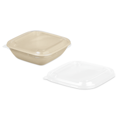 rPET-Deckel zu Schale aus Bagasse quadratisch 
