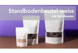 Standbodenbeutel weiss mit Sichtfenster