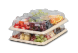 ideal zum sicheren Transport, platzsparenden Stapeln und länger Frischhalten Ihrer belegten, rechteckigen Platten aus Bagasse