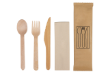 Besteckset aus Holz gewachst: Messer, Gabel, Kaffeelöffel, Serviette
