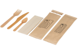 Besteckset aus Holz gewachst: Messer, Gabel, Löffel, Serviette