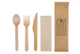 Besteckset aus Holz gewachst: Messer, Gabel, Löffel, Serviette
