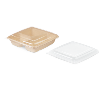 rPET-Deckel zu Menüschale aus Bagasse