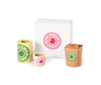 Klebeetikett rund «bite.smile.repeat.»