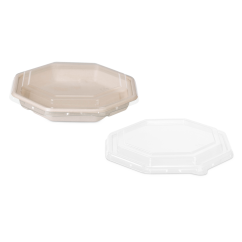 rPET-Deckel zu Schale aus Bagasse achteckig