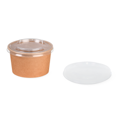 Deckel aus PP zu Feinkostbecher aus Karton braun