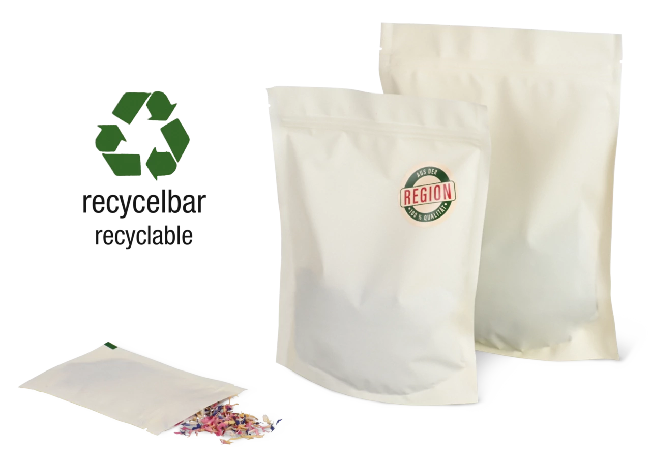 Doypack PE-Beutel recycelbar mit Aromaschutz