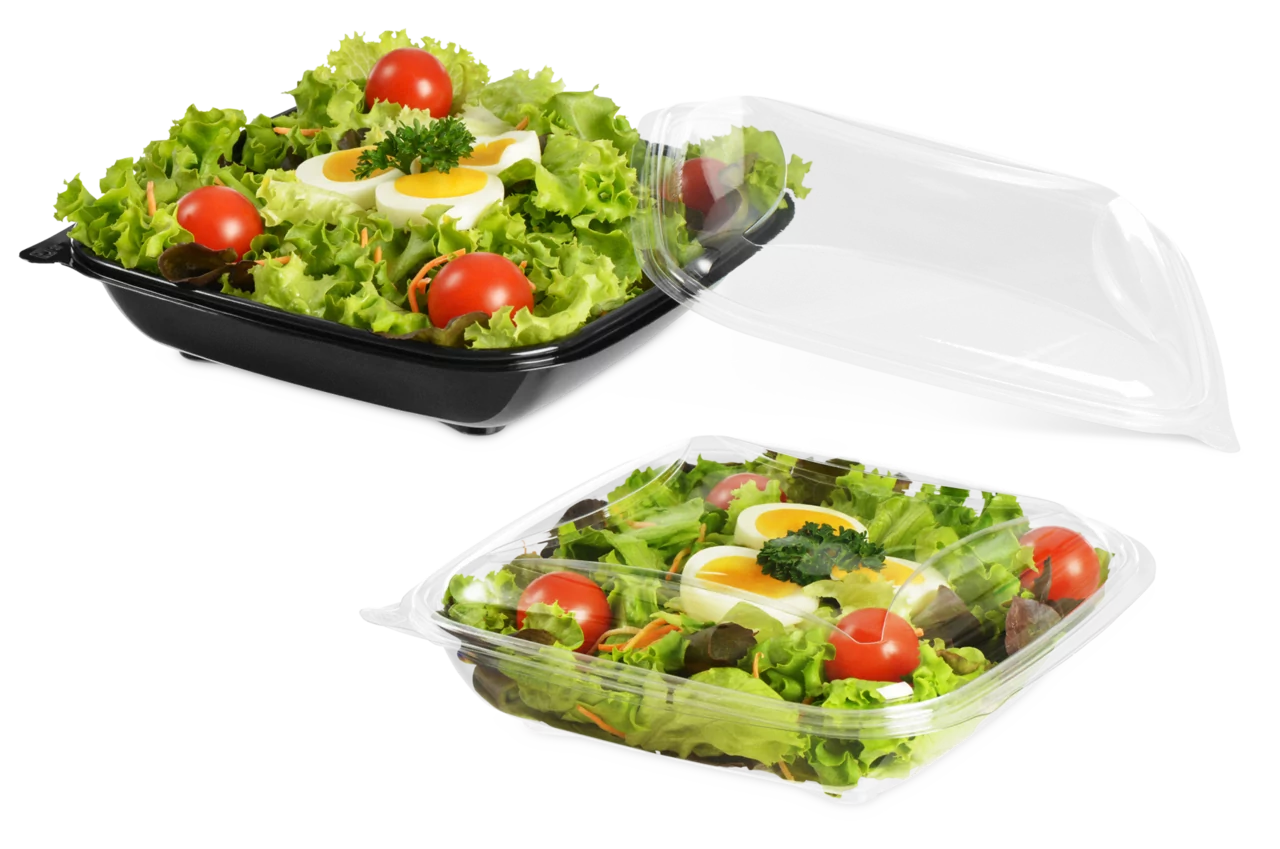 Salatschale aus PET quadratisch mit Deckel