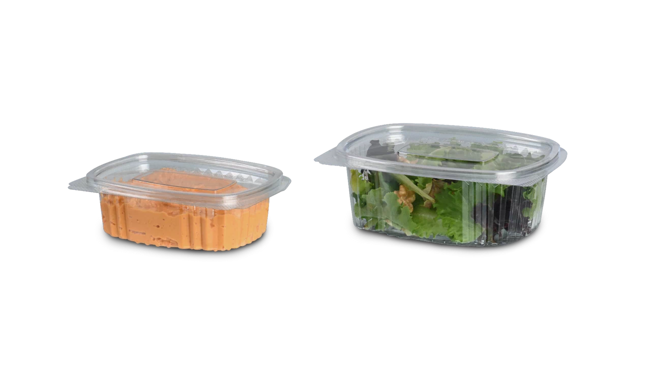 Feinkostbecher aus rPET rechteckig mit Deckel