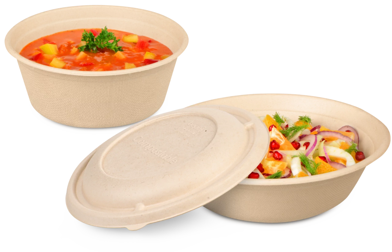 Schale aus Bagasse rund & Deckel