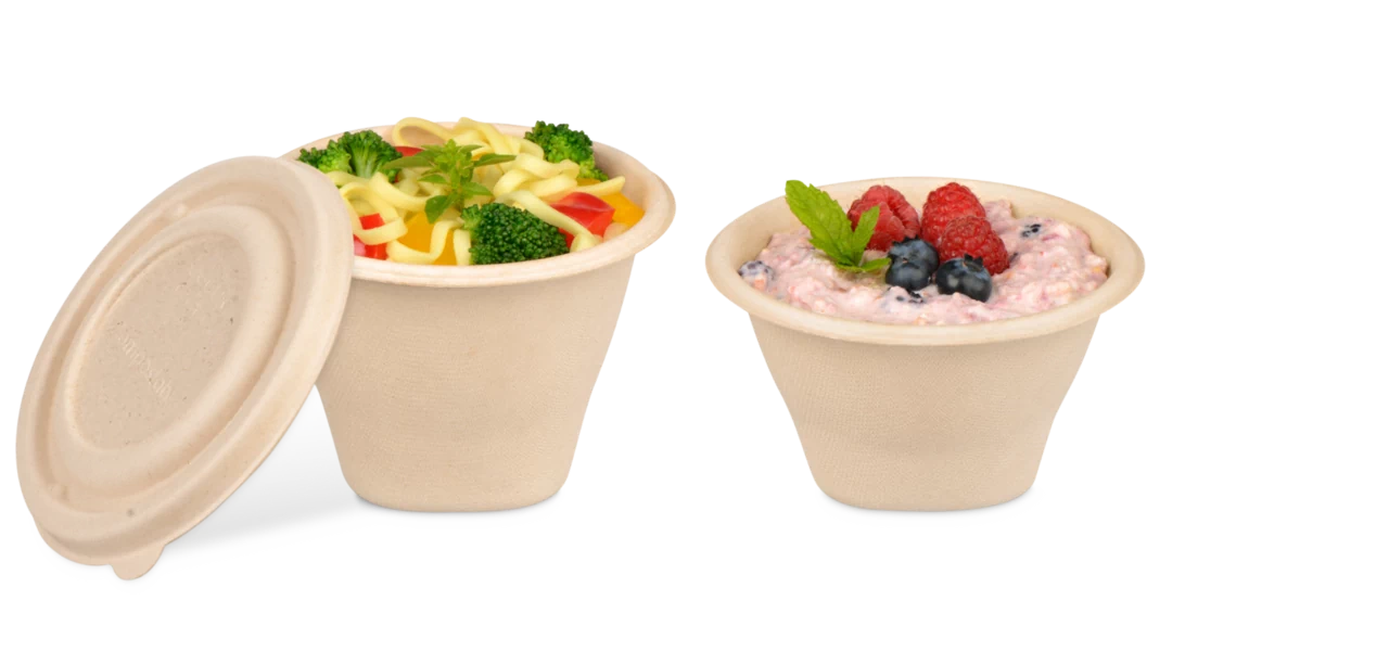 Schale aus Bagasse konisch & Deckel