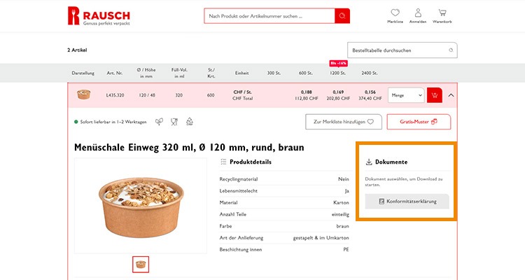 Konformit&auml;tserkl&auml;rung einer Salatschale von Rausch